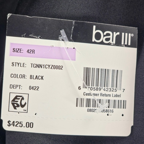 bar III Tuxedo Jacket Mens 42R Black Wool Blend Quiet Luxury Business Casual NWT - Picture 10 of 10